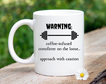 Warning: Coffee Infused Crossfitter on the Loose - crossfit mug, funny crossfit cup, gym mug, crossfit cup, gym coffee cup