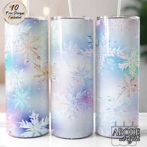 Holographic Christmas Snowflakes Tumbler Sublimation Design (Digital Download PNG)