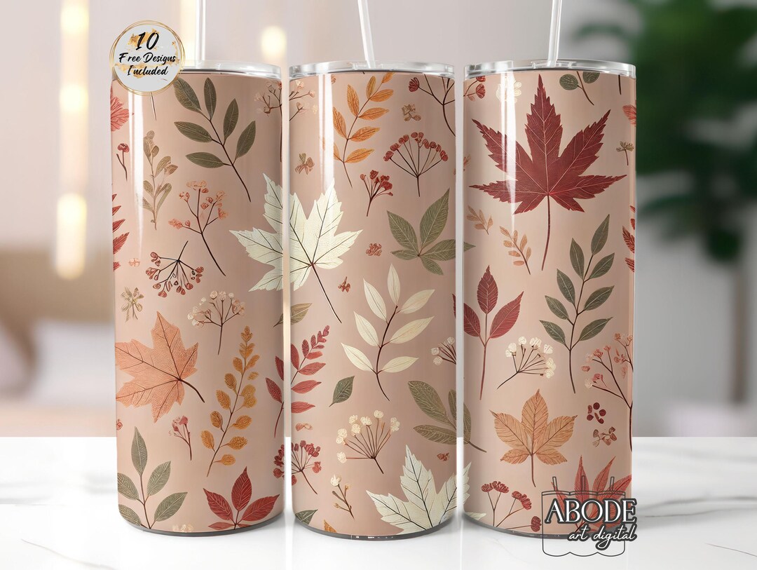 Fall Leaves Tumbler Wrap PNG: Autumn Foliage Sublimation Design ...