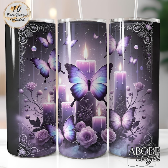 Butterfly Candles Tumbler Wrap: Gothic Floral Design (Digital Download)