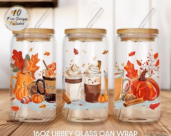 Fall Latte 16oz Libbey Glass Can Wrap, Pumpkin Season (Digital Download)