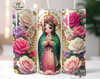 Chibi Virgen de Guadalupe Tumbler Wrap: 20 oz Skinny Sublimation Design (Digital Download)