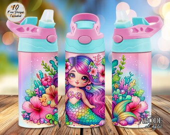 Rainbow Mermaid Tumbler Wrap: Kids Sippy Cup Sublimation Design (Digital Download)