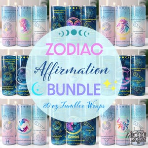 24 Zodiac Sign Affirmation 20 oz Skinny Tumbler Sublimation Designs bundle, Digital Download, Straight Tumbler Wrap PNG, Horoscope Tumblers