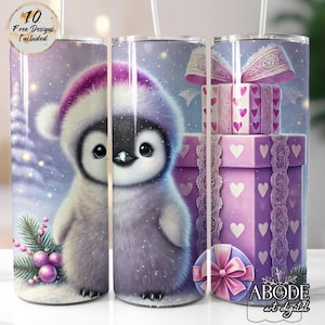 Bicchiere natalizio con pinguino: design sottile da 20 once con stampa a sublimazione (download digitale)