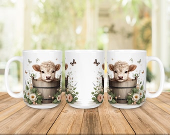 Süße Highland Kuh Tasse Wrap, Floral Sublimation Design (digitaler Download)