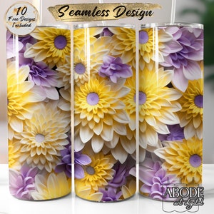 Floral Tumbler Sublimation Design: Purple and Yellow Flowers (Digital Download)
