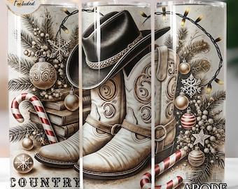 Western Christmas Tumbler Wrap: Cowboy Boots, Rustic Holiday (Digital Download)