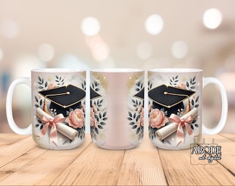 Emballage floral pour tasse de remise des diplômes PNG : design par sublimation (téléchargement numérique)