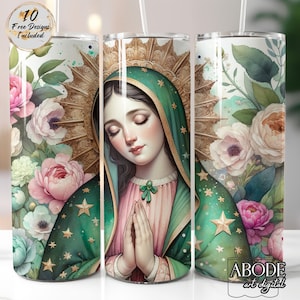 Vaso delgado de 20 oz con diseño de sublimación de Virgen de Guadalupe, descarga digital, diseño recto PNG, mexicano, día de la madre