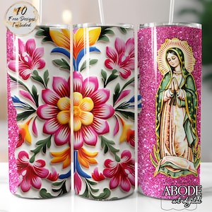 Envoltura para vaso delgado de 20 oz de Talavera de la Virgen de Guadalupe, descarga digital, diseño de sublimación recta PNG