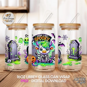 Ghoul Baby Highland Cow Libbey Glass Wrap: Spooky Tumbler Design (Digital Download)