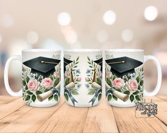 Emballage floral pour tasse de remise des diplômes : PNG de sublimation (téléchargement numérique)