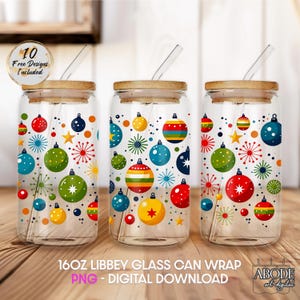 Christmas Ornaments Libbey Glass Can Wrap: Holiday Tumbler Sublimation Design (PNG Digital Download)