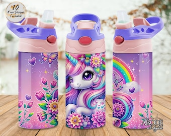 Pink Unicorn Tumbler Wrap: Kids Sippy Cup Sublimation Design (Digital Download)