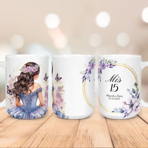 Caneca Quincenera, Sweet 16, Design de caneca envolvente, Sublimação de 11 oz e 15 oz, Download digital PNG, Sweet 15, Personalizado