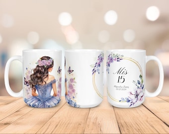 Design per la decorazione di tazze da Quinceañera: stampa a sublimazione da 11 oz e 15 oz (download digitale in formato PNG)