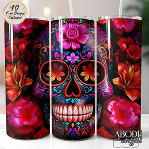 Floral Sugar Skull 20oz Tumbler Sublimation Design (Digital Download)