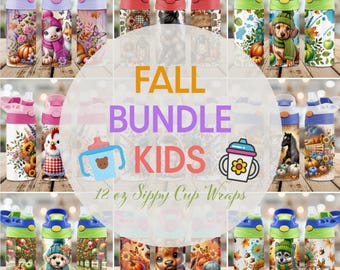 Fall Kids Sippy Cup Wrap Bundle: 12oz Tumbler PNG (Digital Download)