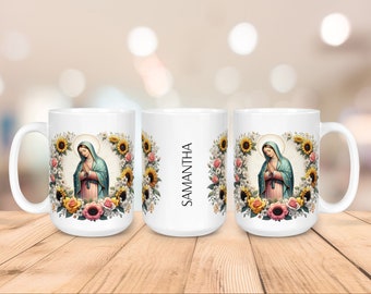Virgen de Guadalupe Sunflower Mug Wrap Design: 11oz & 15oz (Digital Download PNG)
