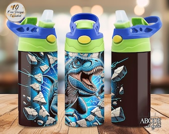 Blue T-Rex Tumbler Wrap PNG: Kids Sippy Cup Sublimation Design (Digital Download)