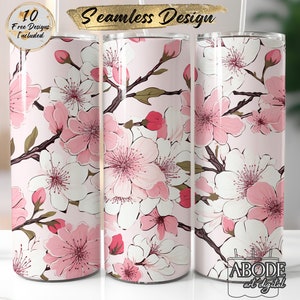 Cherry Blossom Tumbler Wrap: Seamless Floral Design (Digital Download)