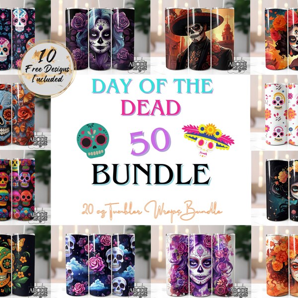 50 Day Of The Dead Bundle 20oz Skinny Tumbler Sublimation Design, Dia De Los Muertos Digital Download, Straight & Tapered Tumbler Wrap PNG