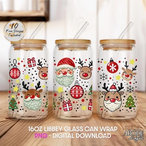 Santa & Reindeer Glass Can Wrap: Christmas Tumbler Design (Digital Download)