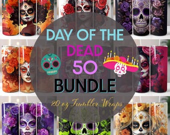 50 Day Of The Dead Bundle 20oz Skinny Tumbler Sublimation Design, Dia De Los Muertos Digital Download, Straight & Tapered Tumbler Wrap PNG