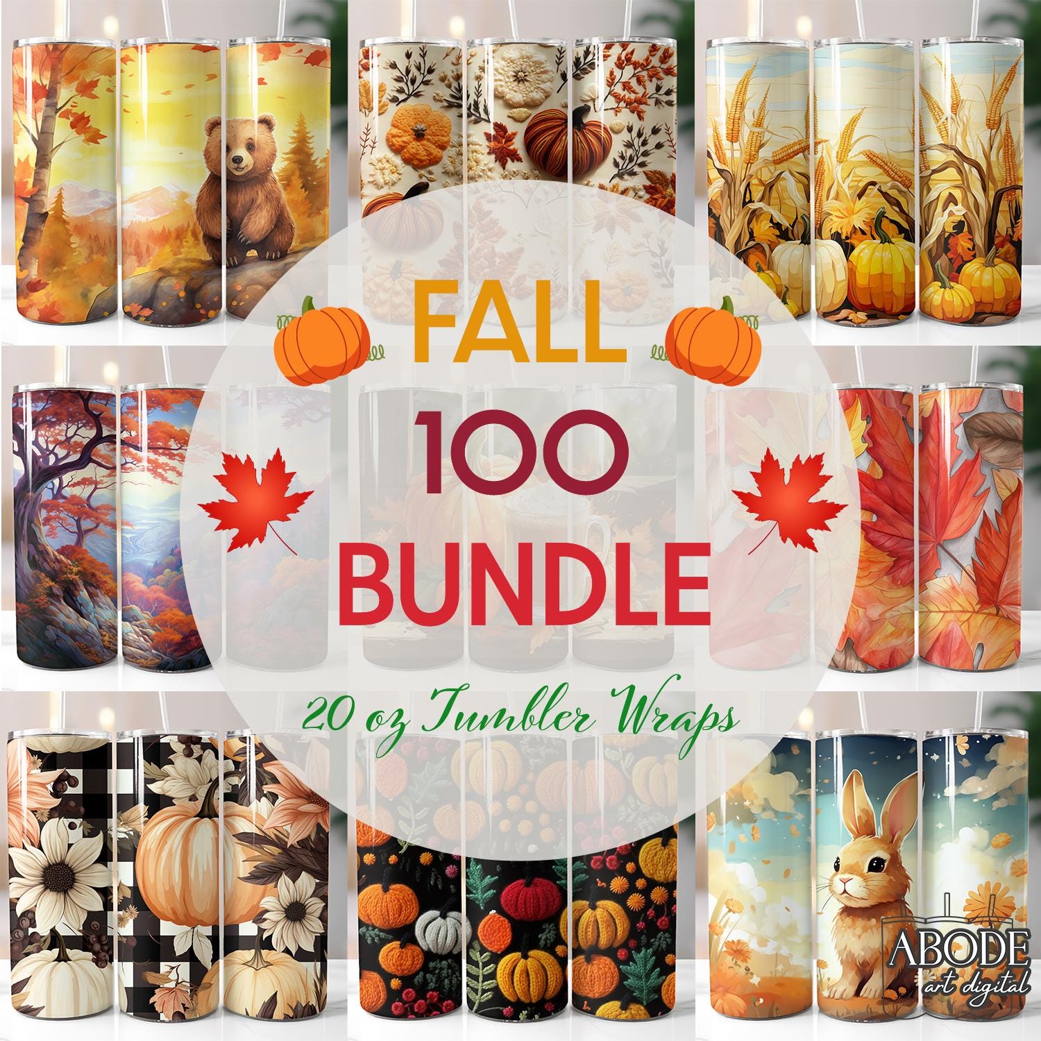 Fall Tumbler Wrap Bundle: 20oz Sublimation Designs (Digital Download PNG)
