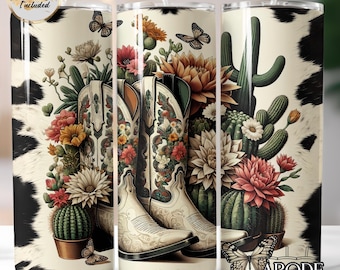 Cowgirl Boots Tumbler Wrap: Western Cactus Floral Design (Digital Download)