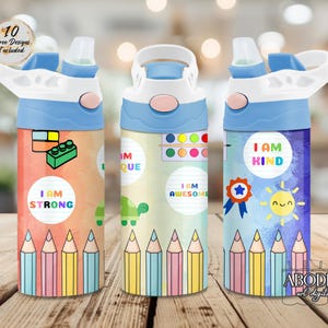Kids Affirmations Tumbler Wrap PNG: School Sippy Cup Design (Digital Download)