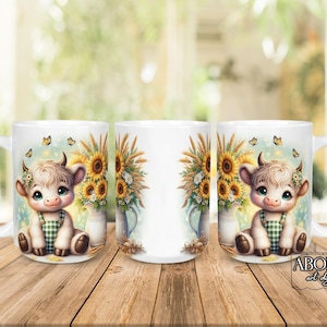 Highland Cow Sunflower Mug Wrap: Farmhouse PNG (Digital Download)