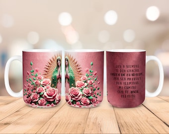 Virgen de Guadalupe Roses Mug Wrap Design: 11oz & 15oz Sublimation (Digital Download PNG)