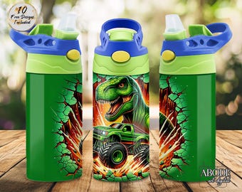 Dinosaur Kids Tumbler Wrap: 12 oz Straight Tumbler PNG (Digital Download)