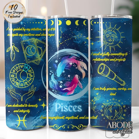 Pisces Tumbler Design Pisces Zodiac Tumbler: Galaxy Affirmation Design (digital Download)  New Zealand