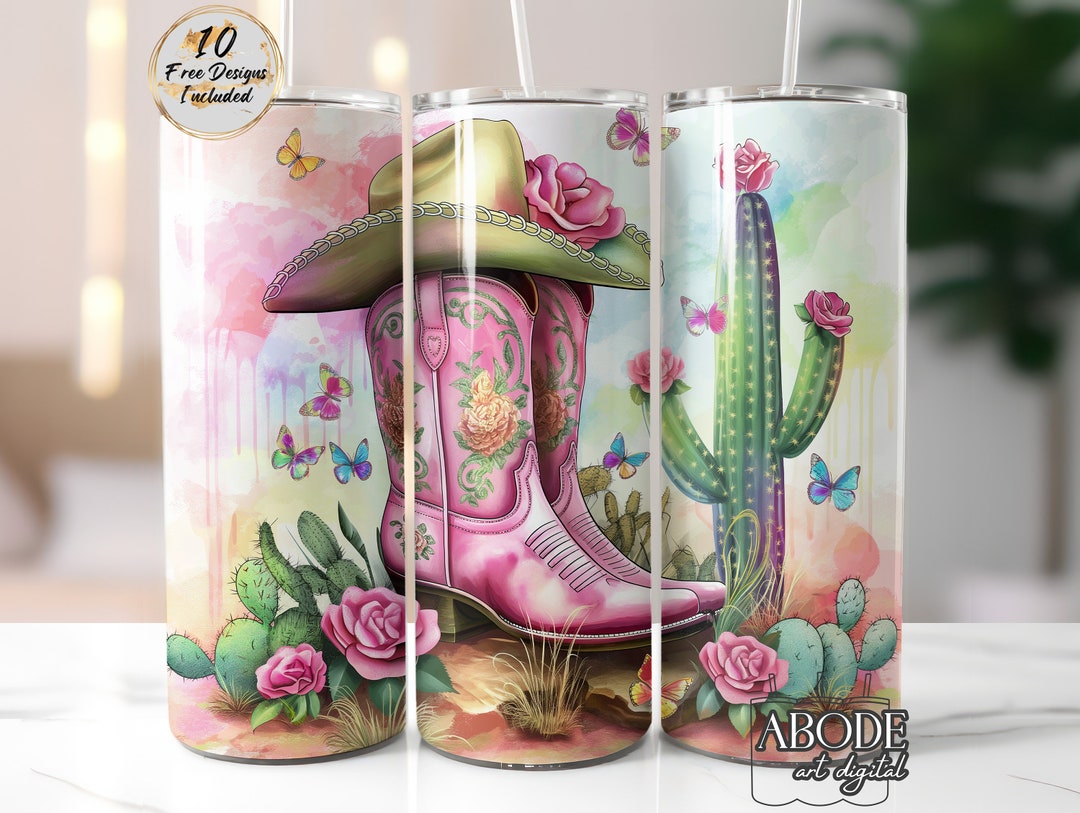 Pink Cowgirl Boots Tumbler Wrap: Western Floral Design (digital ...