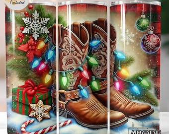 Cowboy Boots Christmas Tumbler Wrap: Western Holiday PNG (Digital Download)