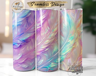 Envoltório para copo com penas iridescentes: design fino de sublimação de 20 oz (download digital)