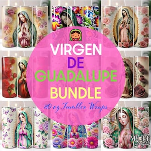 Paquete de envoltorios para vasos de la Virgen de Guadalupe, PNG delgado de sublimación de 20 oz, diseños religiosos, descarga digital para vasos, envoltorio de la Virgen María