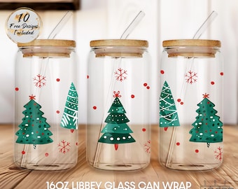 Christmas Tree Snowflake 16oz Libbey Glass Can Wrap (Digital Download)