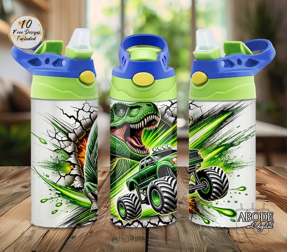 Monster Truck Dinosaur 12oz Tumbler Wrap: Kids Sublimation Design (Digital Download PNG)