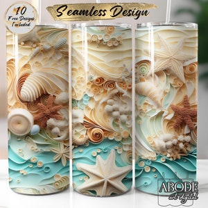 3D Beach & Sea Shells 20 oz Skinny Tumbler Sublimation Design, Seamless, Instant Digital Download PNG, Straight and Tapered Tumbler Wrap