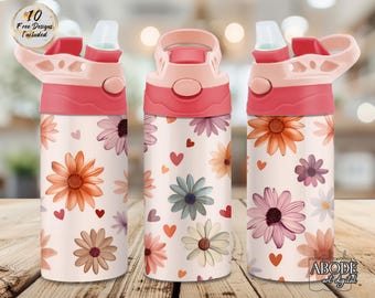 Floral Kids Tumbler Wrap: 12 oz Straight Tumbler Sublimation Design (Digital Download)