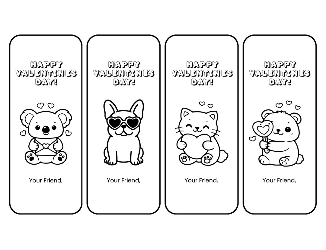 Printable Valentine Bookmarks for Kids | Black & White Coloring ...