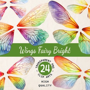 Fairy Wings Watercolor, Clipart Bundle, Vibrant Rainbow Wings, Transparent PNG, Digital Download, Scrapbook Invitation, Commercial Use