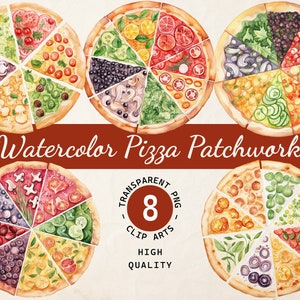 Aquarell Pizza Vielfalt, Clipart Sammlung, transparente PNG, digitaler Download, Scrapbook, kommerzielle Nutzung, Karte Pizza