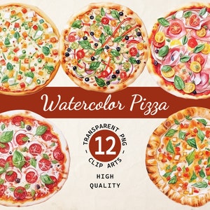 Pizza de acuarela, Colección de imágenes prediseñadas, Desde la clásica Margherita hasta la sabrosa Diavola, PNG transparente, Descarga digital, Uso comercial