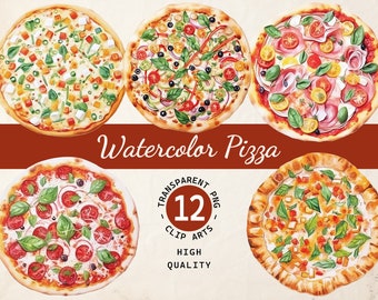 Akwarela Pizza, Kolekcja Clipartów, Od Klasycznej Margherity Do Aromatycznej Diavola, Przezroczyste PNG, Pobieranie Cyfrowe, Wykorzystanie Komercyjne