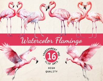Różowe flamingi, kolekcja clipartów, akwarelowy flaming, przezroczysty PNG, pobieranie cyfrowe, wykorzystanie komercyjne, wystrój pokoju dziecięcego